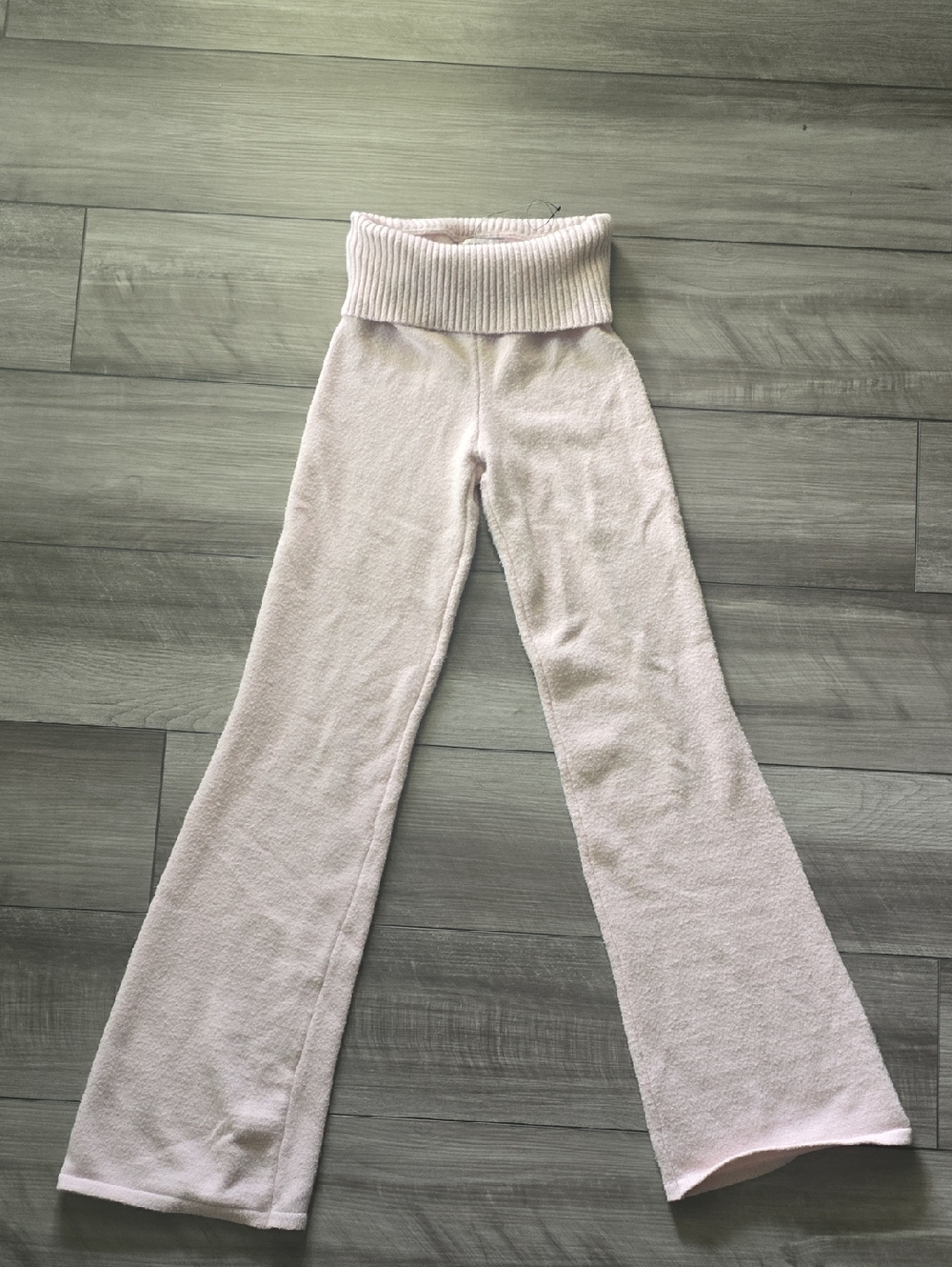Sincerely Jules Pale Pink Ribbed Fold-Over Waist Flare Pants Size Small